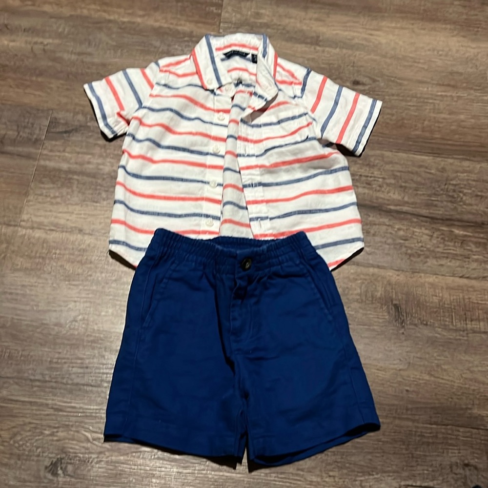 Janie & Jack Red, white, blue striped linen matching set